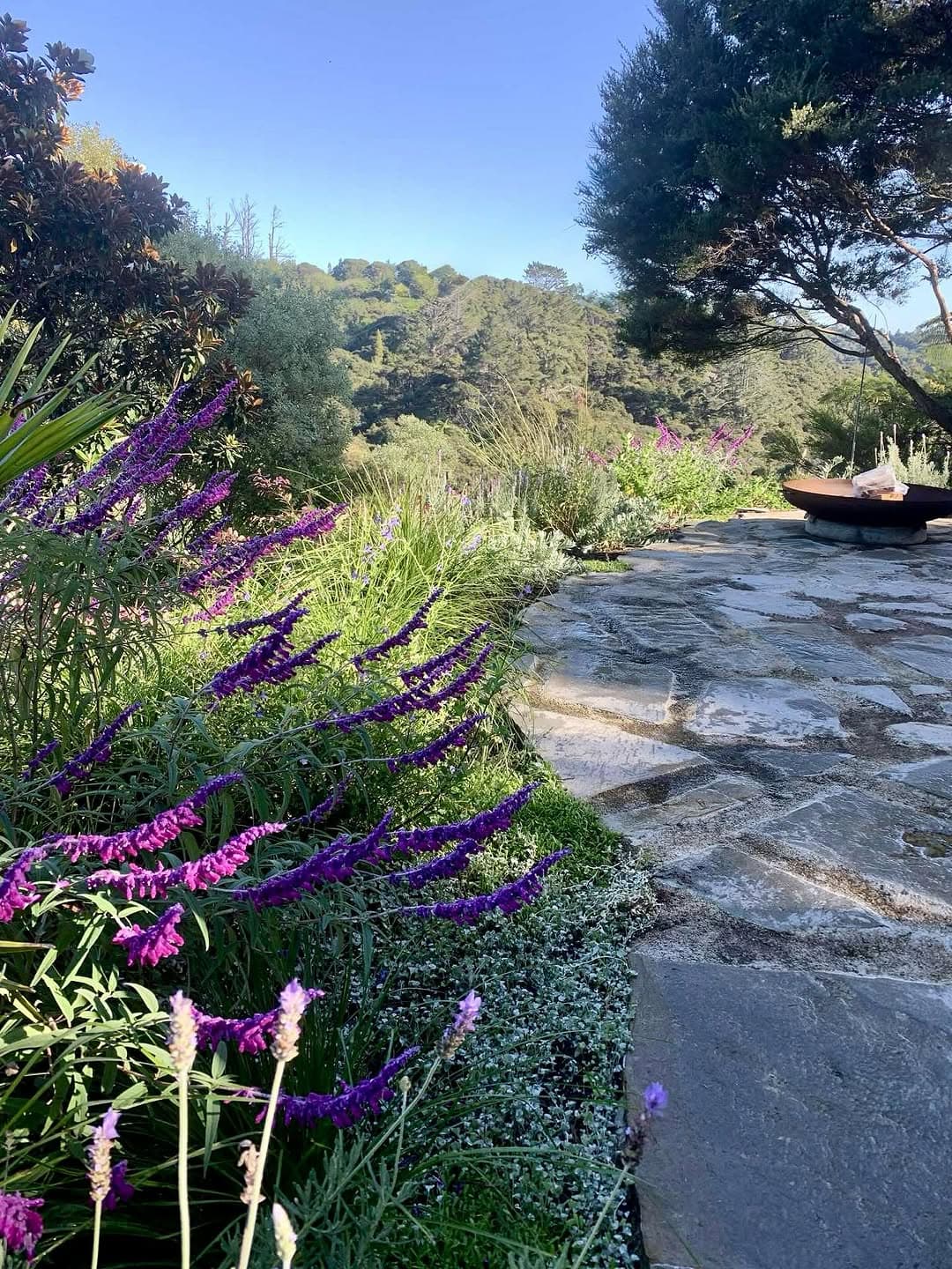 Stone patio with flowers