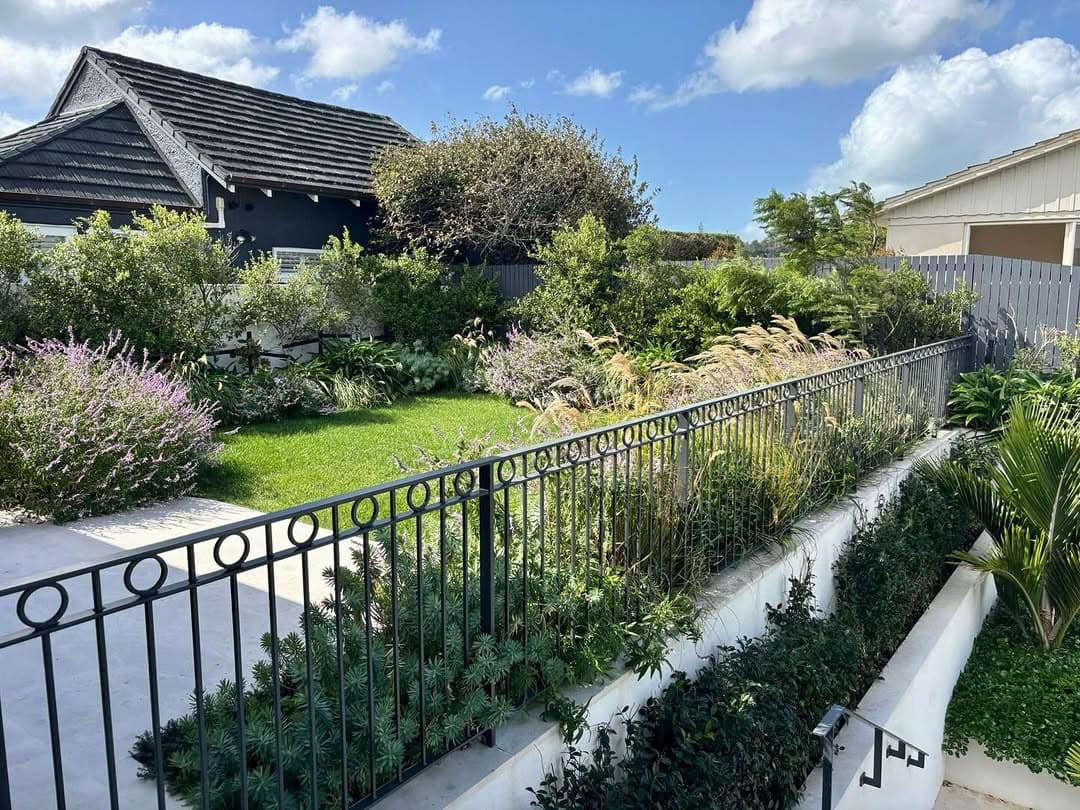 Terraced garden with iron railing