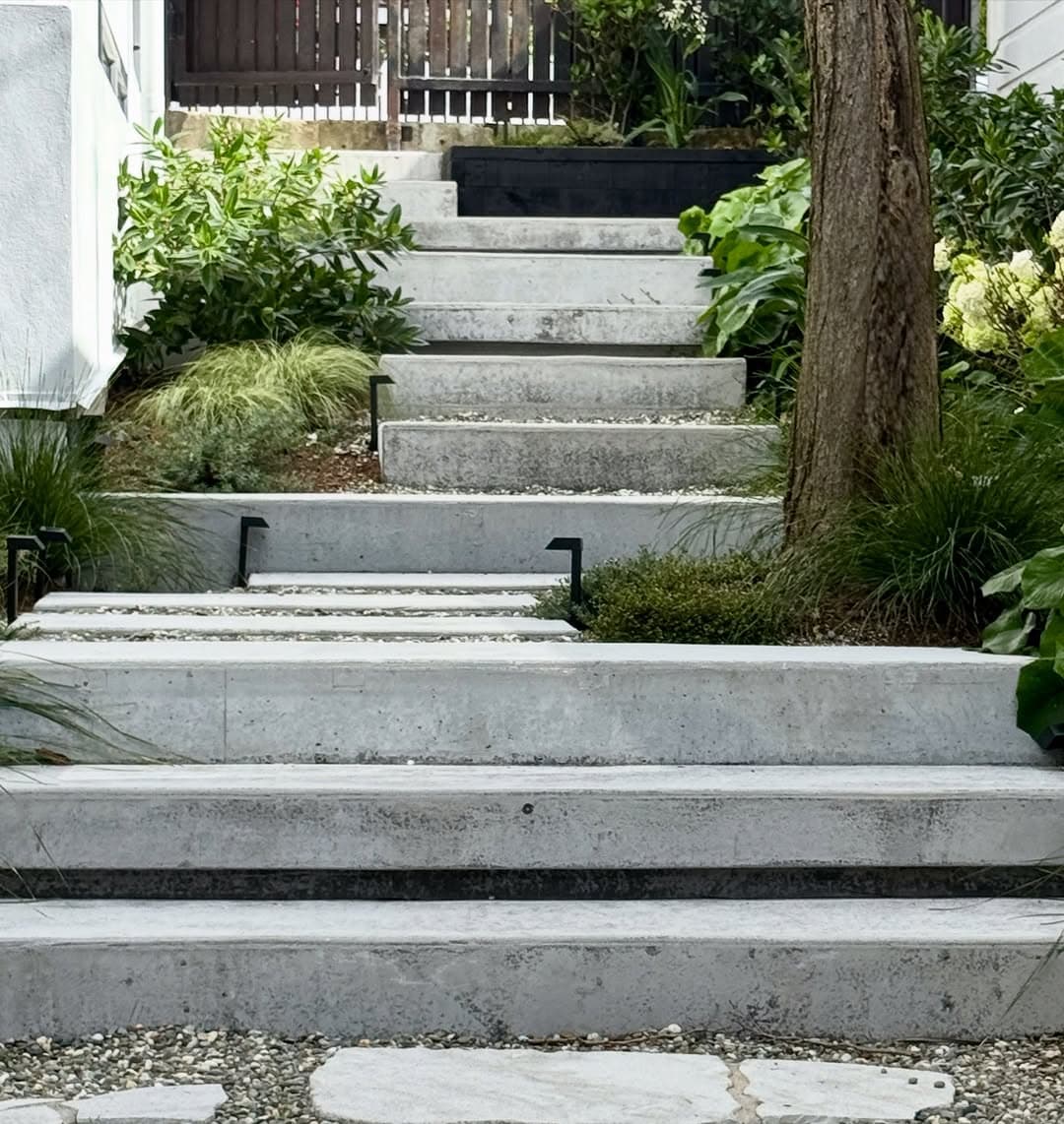 Concrete block steps with garden lighting